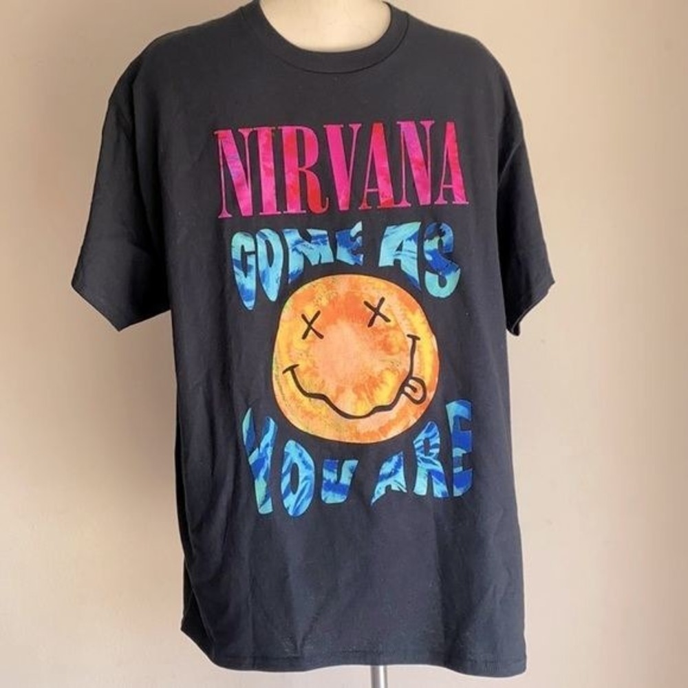 Nirvana Come As You Are Smiley Face Graphic T Shirt Mens XL Black NWT